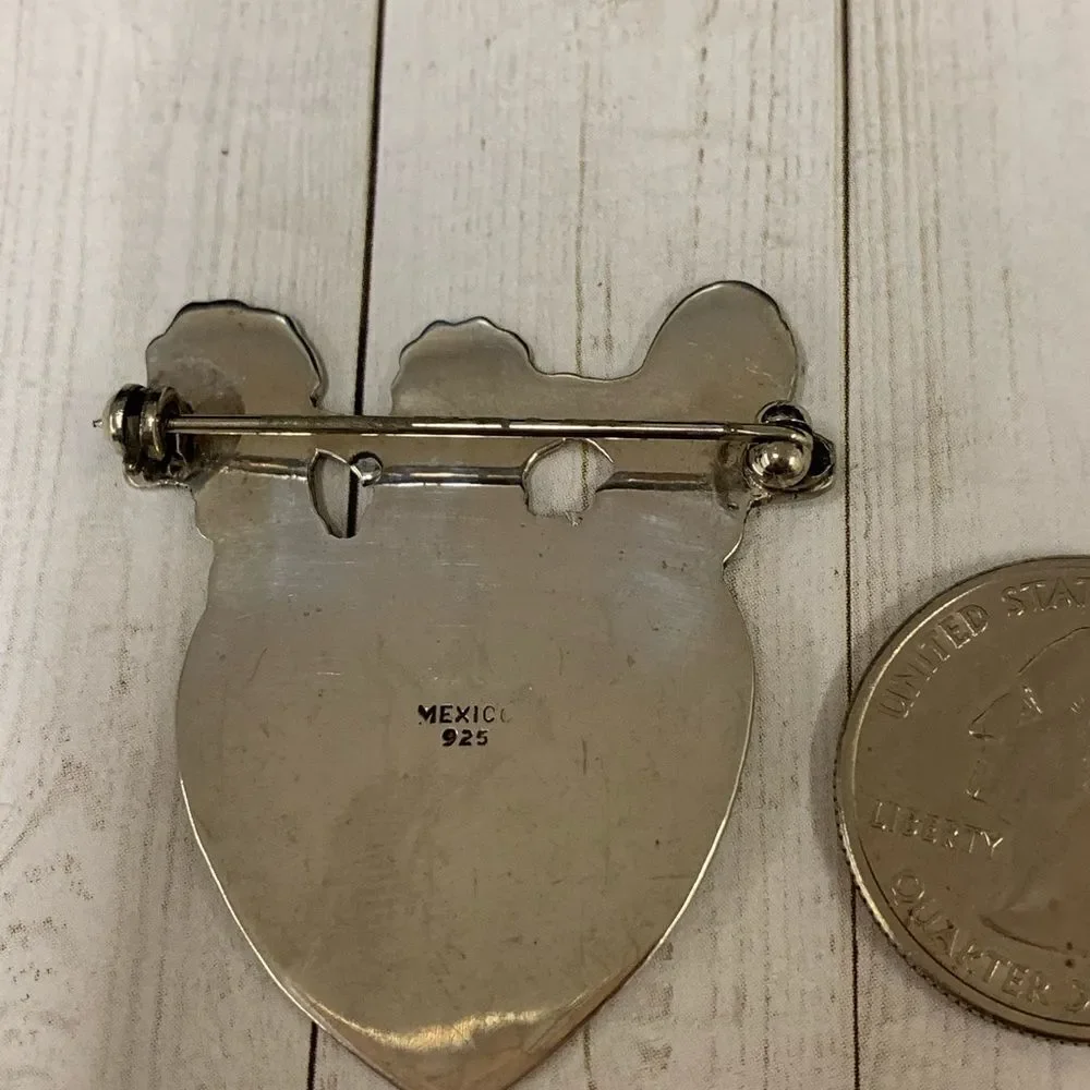 ‎Mexican Sterling Silver Heart Kids Globe Brooch